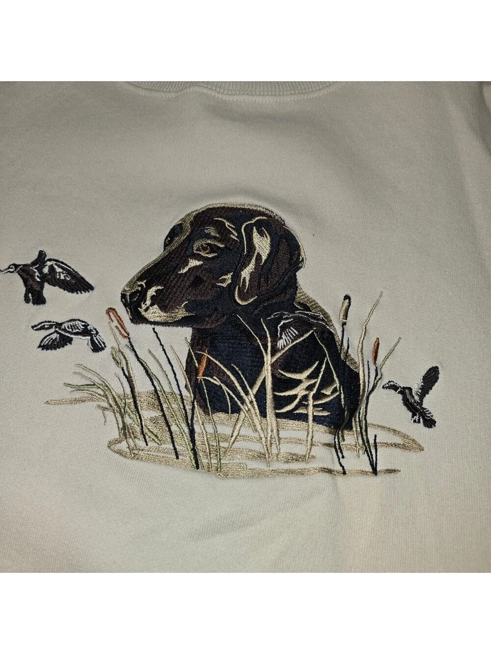 Vintage 90s Field Tested Outdoor Life Sweatshirt L Cream Black Lab Duck Gorpcore